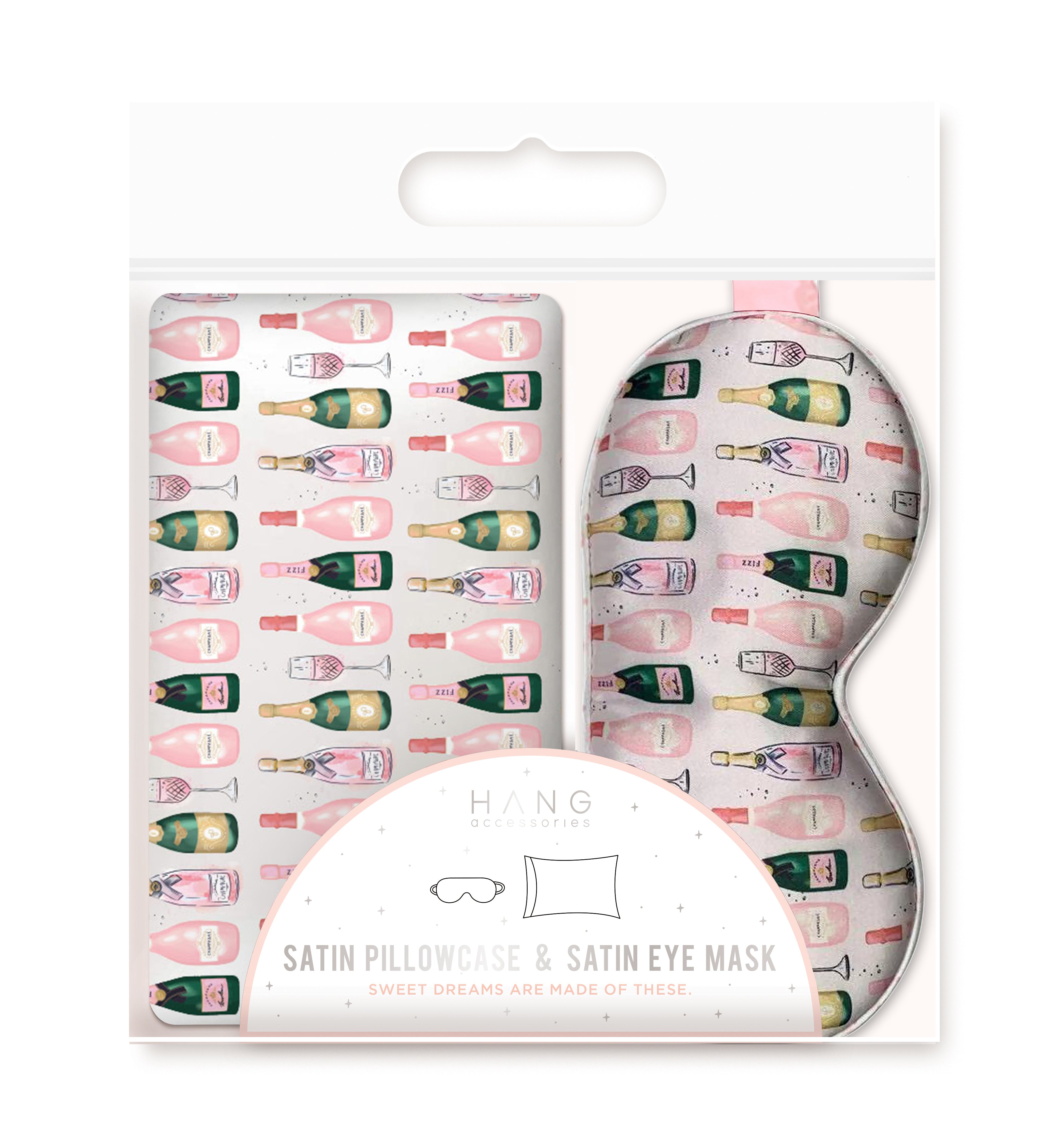 Champagne Eye Mask & Champagne Pillowcase Satin Set