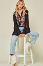 Black Bell Sleeve Embroidered Top