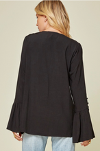 Black Bell Sleeve Embroidered Top