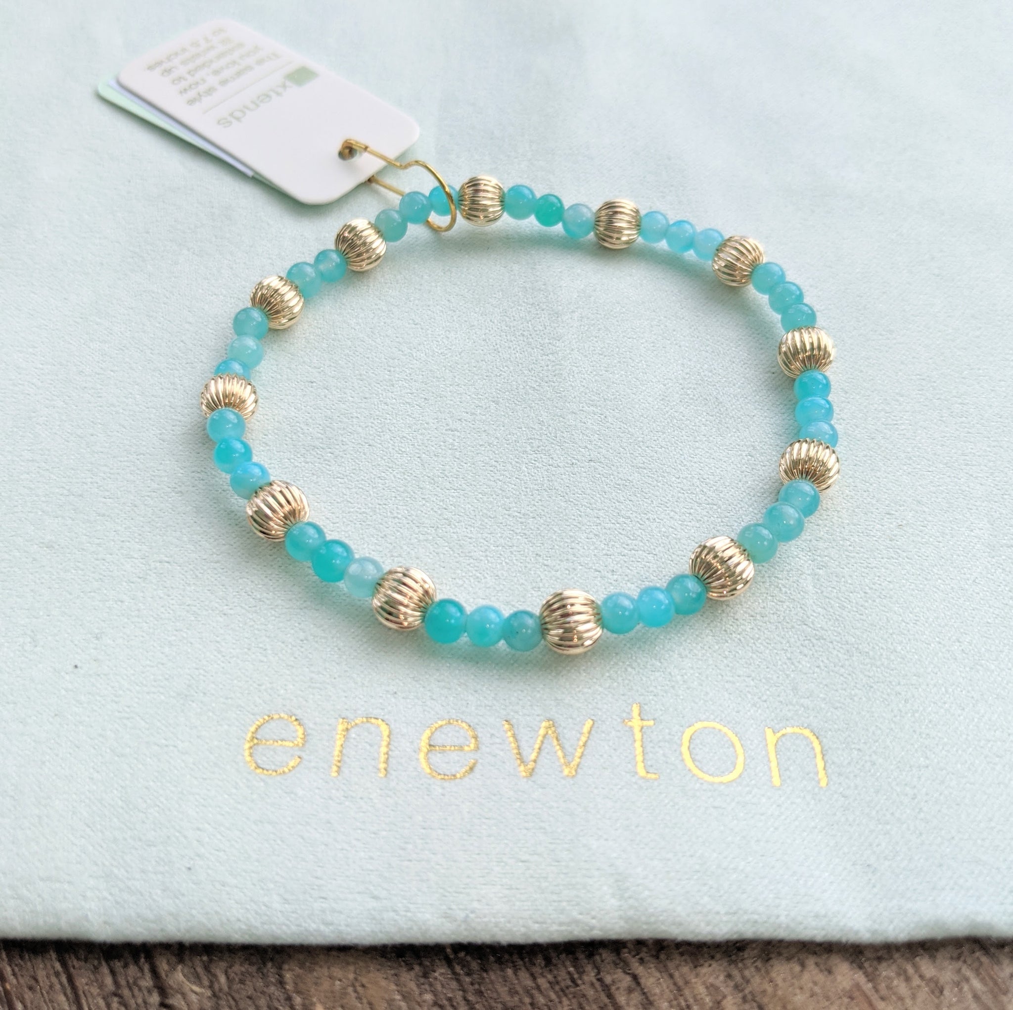 eNewton Extends Dignity Gold Sincerity Pattern 6mm Bead Bracelet - Available in Four Gemstones
