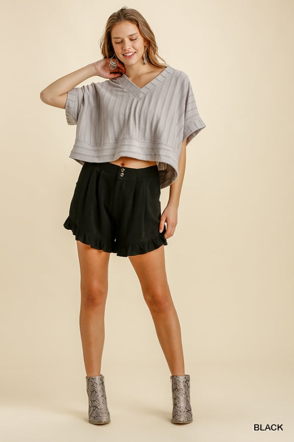 BLACK LINEN SHORTS W/ BUTTONS