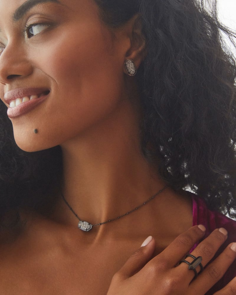 Elisa Gunmetal Satellite Pendant Necklace In Platinum Drusy