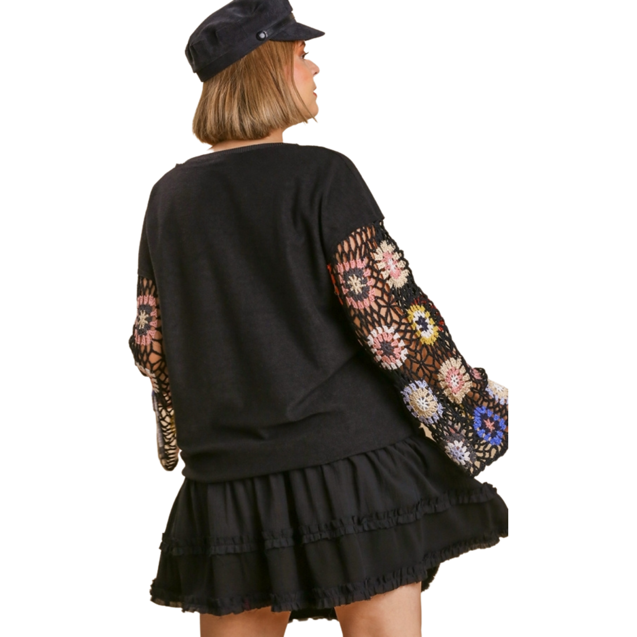 BLACK COLOR CROCHET TOP